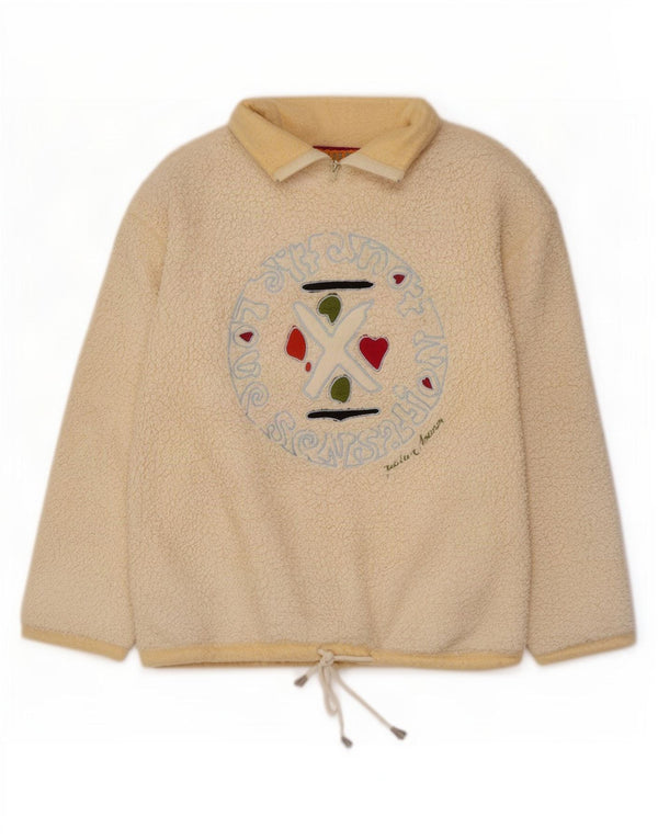 vintage Mens Loose Fit Polaire Zip Neck Sweatshirt Jumper Jaune Moyen