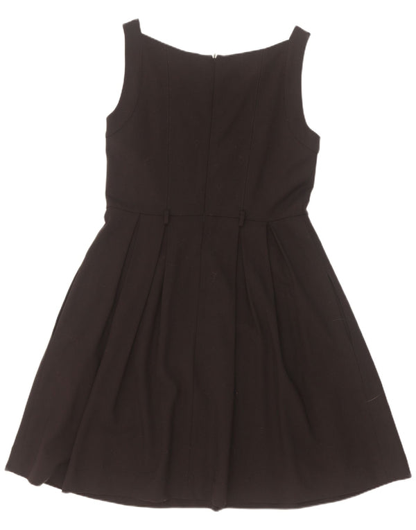 vintage Femme Robe A-Line sans manches UK 12 Moyen Noir