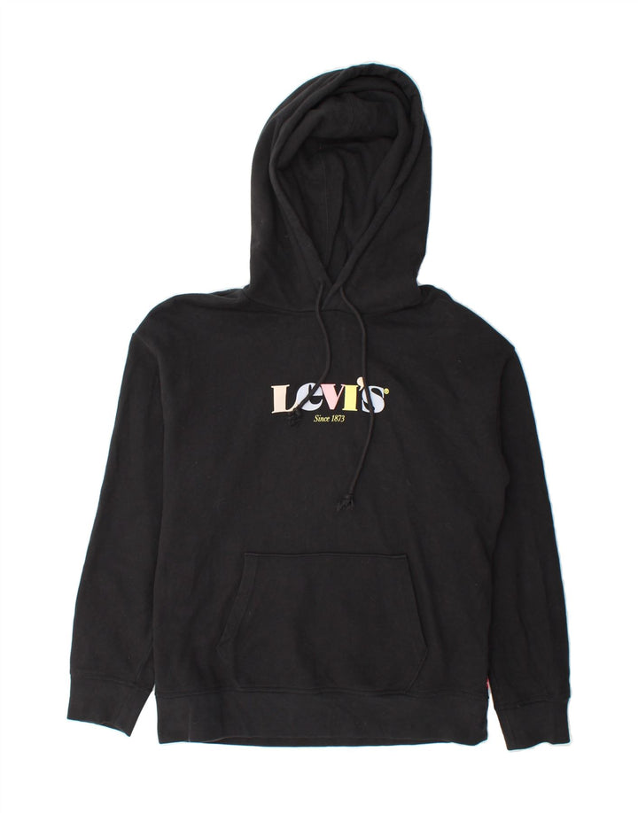 LEVI'S Womens Graphic Oversized Hoodie Jumper UK 14 Medium Black Cotton Vintage Levi's and Second-Hand Levi's from Messina Hembry 