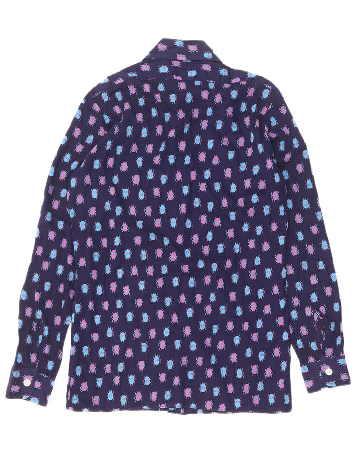 vintage Mens Abstract Pattern Shirt Taille 37 Petit Coton Bleu Marine
