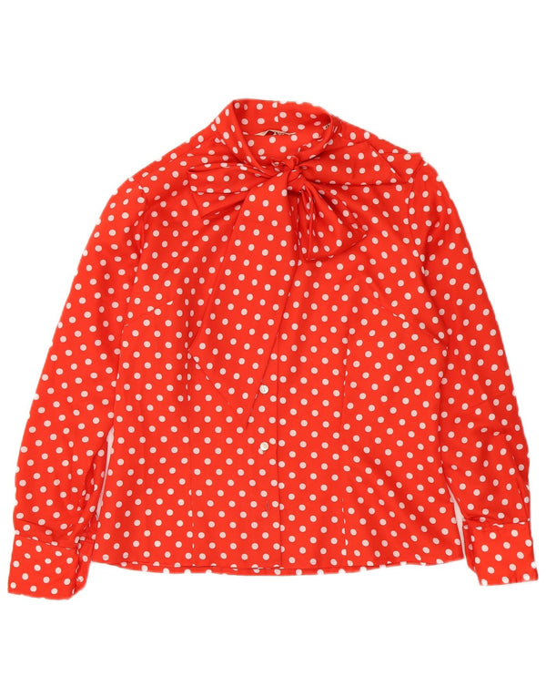 vintage Femme Front Tie Shirt Blouse IT 48 XL Rouge À Pois