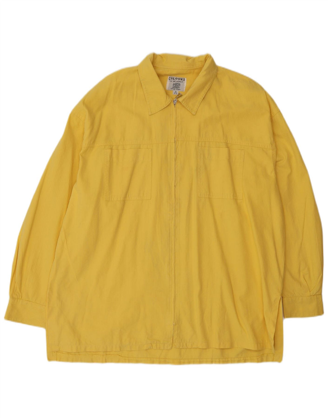 vintage Mens Full Zip Shirt Taille 38/40 Coton Jaune Moyen