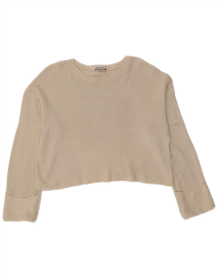 Zara Haut court surdimensionné à manches longues pour femme UK 10 Petite viscose blanche