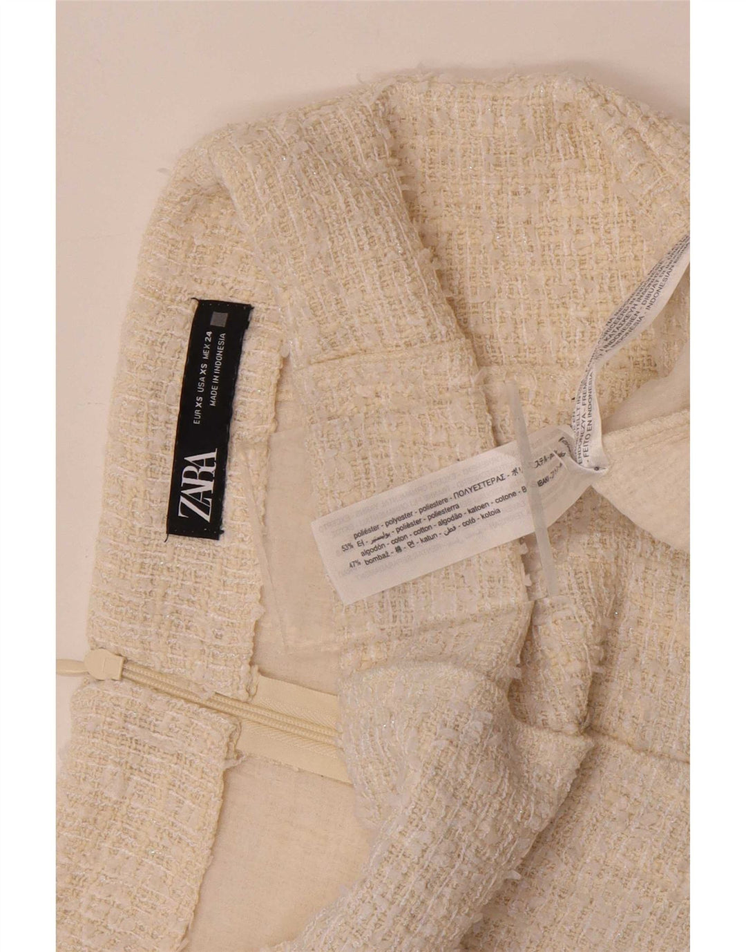 Zara Femme Mini Jupe XS W24 Polyester Blanc Cassé