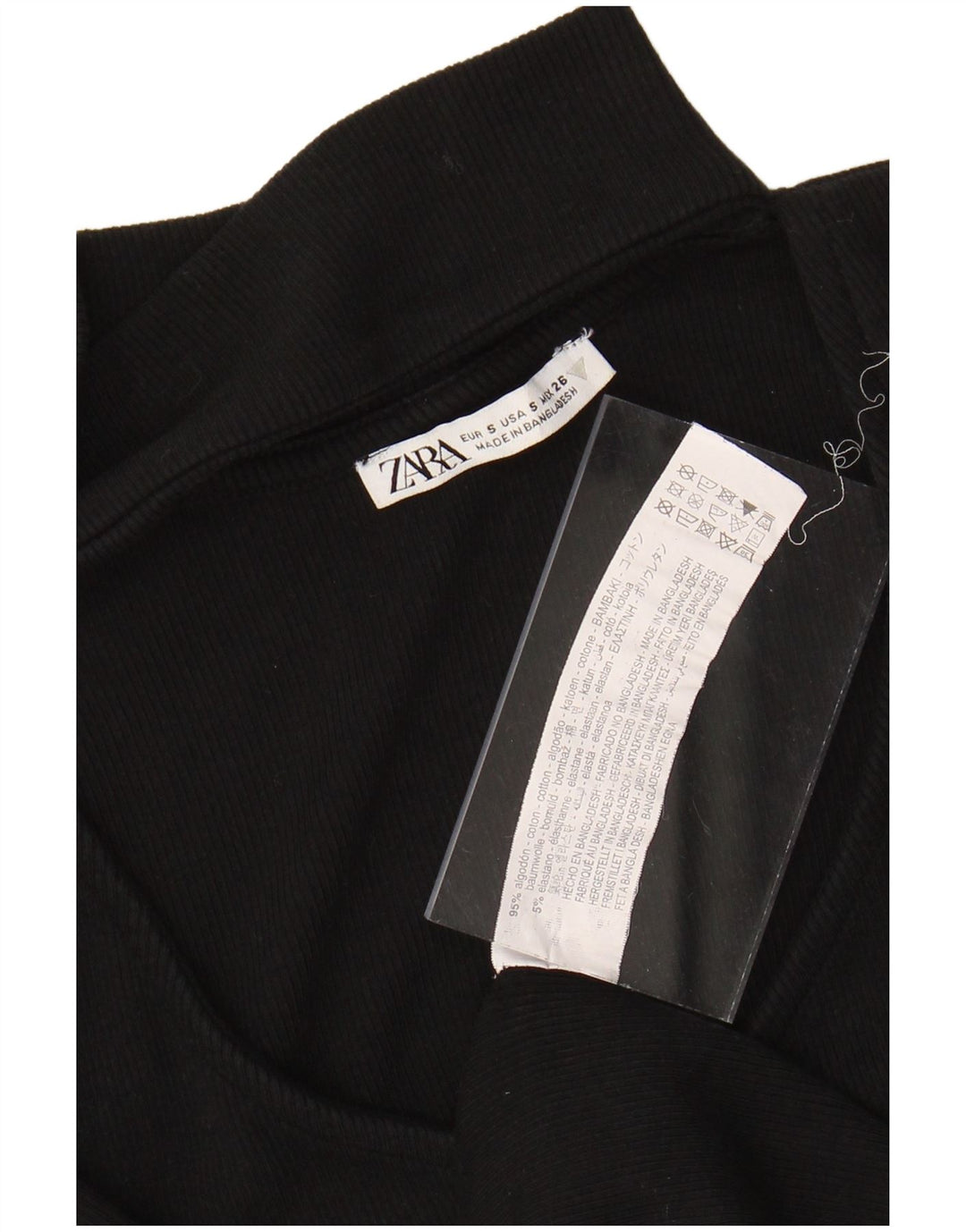 ZARA Robe moulante à manches longues pour femme UK 8 Petit coton noir