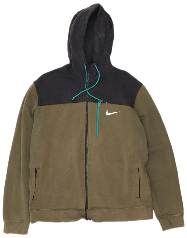 Nike Pull à capuche zippé pour homme en coton color block Kaki Large