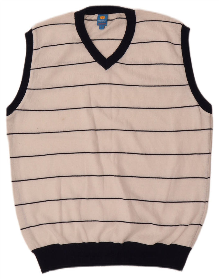 vintage Mens Vest Débardeur Grand Blanc Rayé