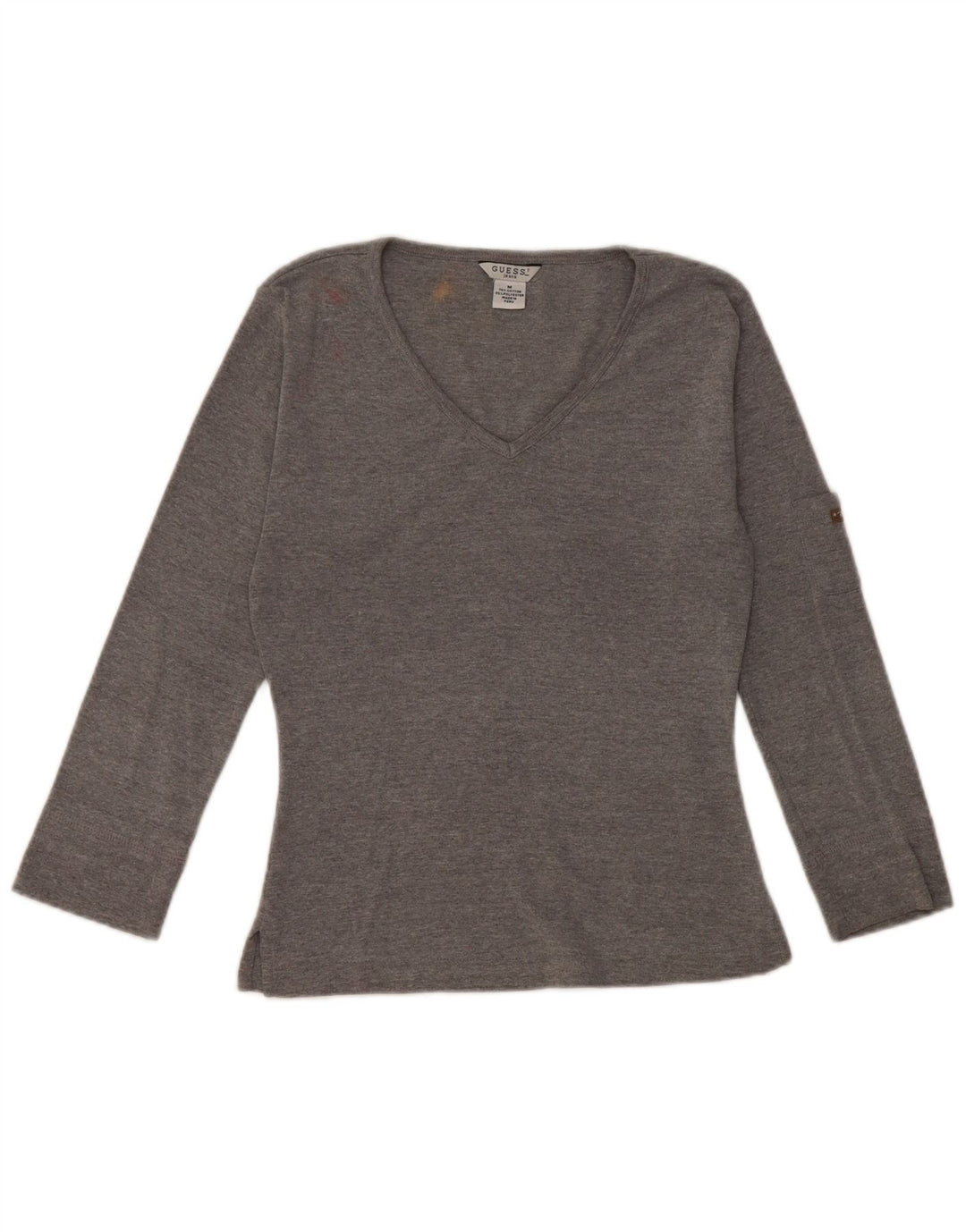 Guess Femmes Crop Top Manches Longues UK 12 Gris Moyen Coton