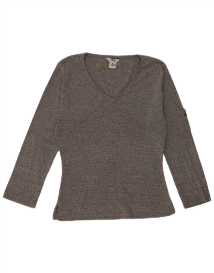 Guess Femmes Crop Top Manches Longues UK 12 Gris Moyen Coton