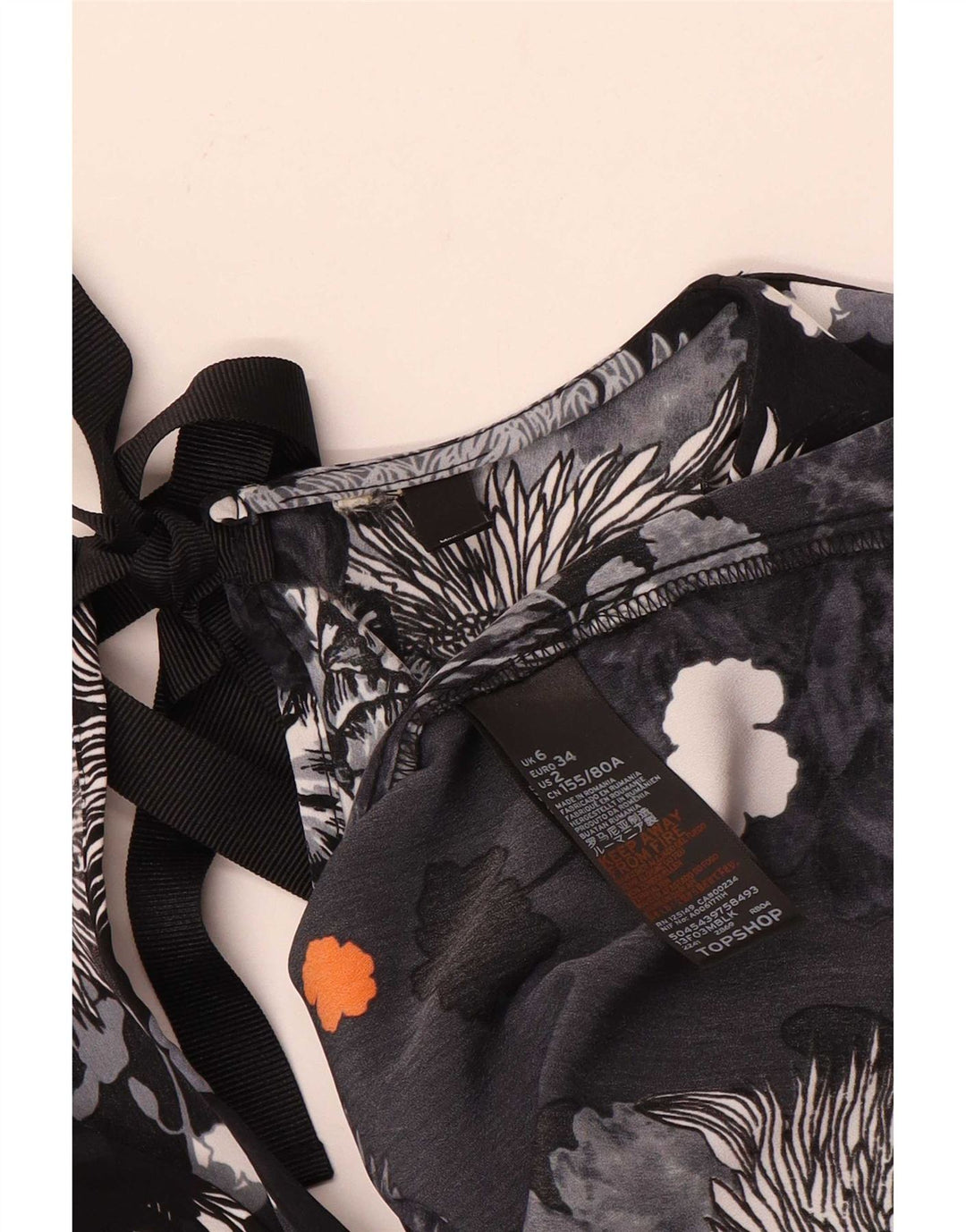 Topshop Chemisier surdimensionné pour femme UK 6 XS Noir Floral Polyester