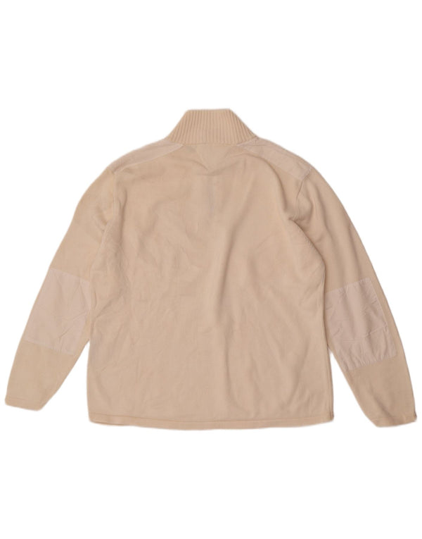 vintage Mens Zip Neck Jumper Pull XL Off White Coton