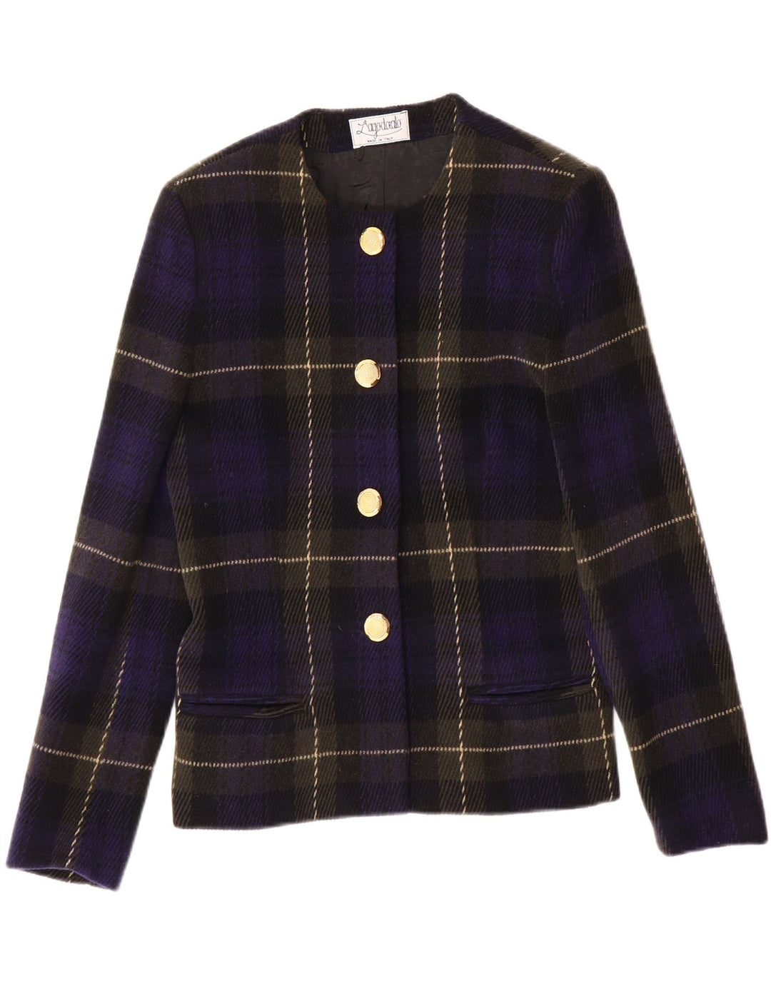 VINTAGE Womens 4 Button Blazer Jacket UK 10 Small Purple Check Vintage Vintage and Second-Hand Vintage from Messina Hembry 