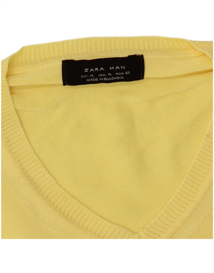 Zara Pull col V Homme XL Jaune