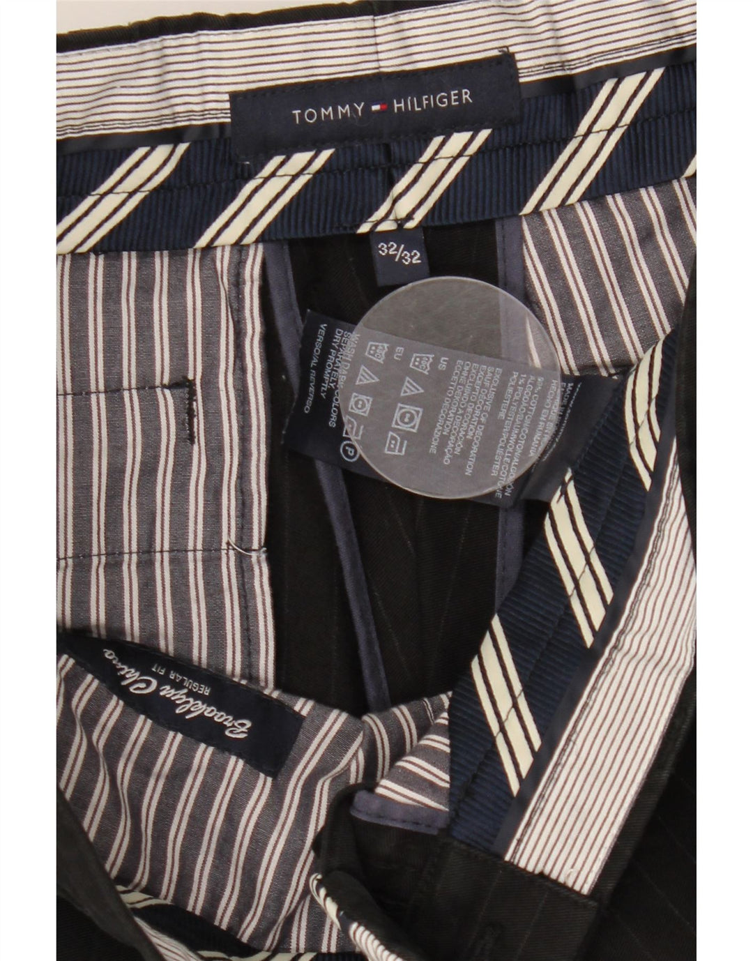 TOMMY HILFIGER Pantalon de Costume Droit Femme W32 L32 Coton Rayé Noir