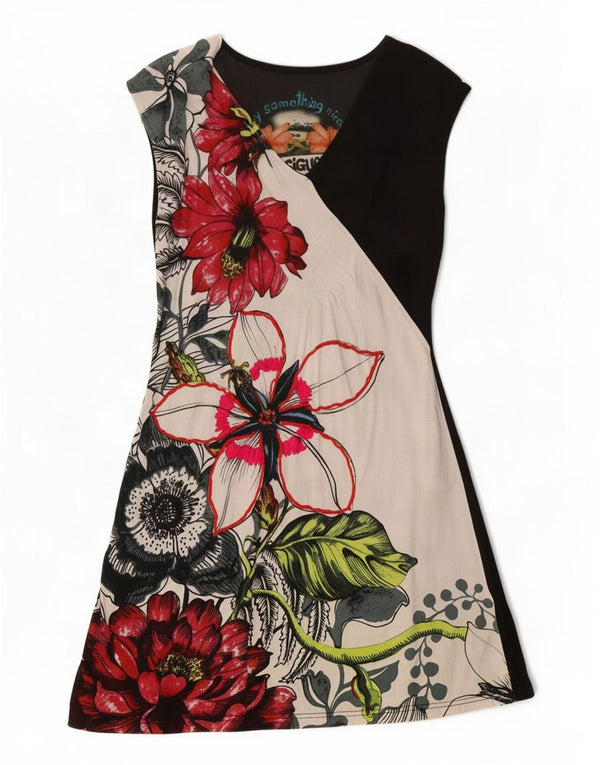 Desigual Robe T-Shirt Graphique Femme UK 14 Grand Noir Floral