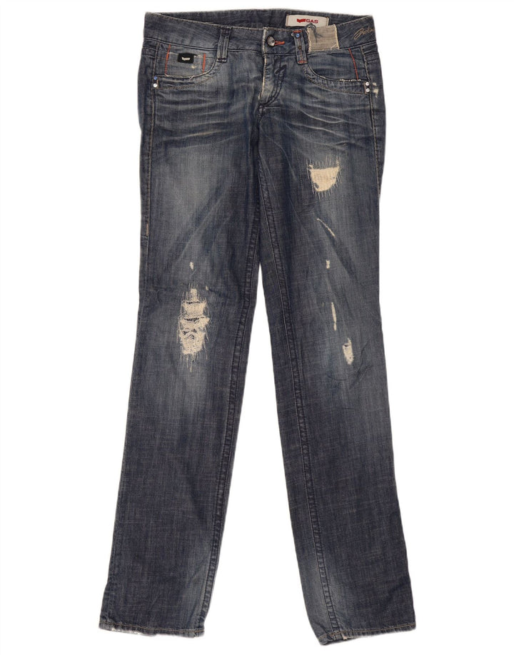 Gas Jean droit femme effet vieilli W27 L34 bleu coton