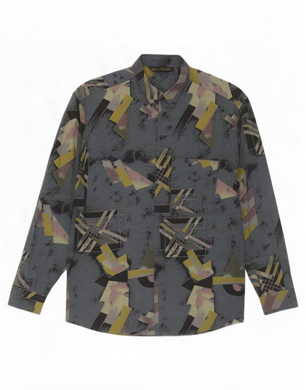 Chemise homme vintage Grande Viscose Géométrique Bleu Marine