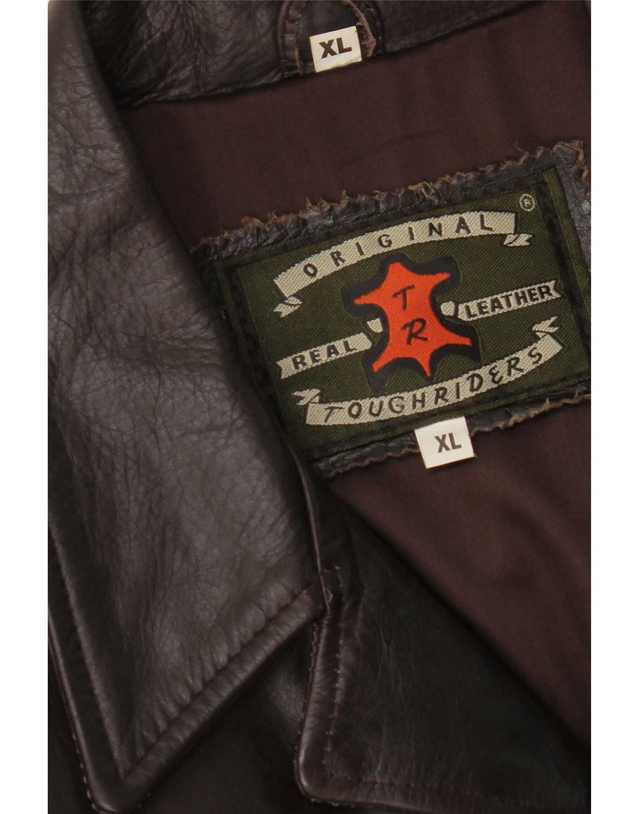 manteau en cuir femme vintage UK 18 XL Marron