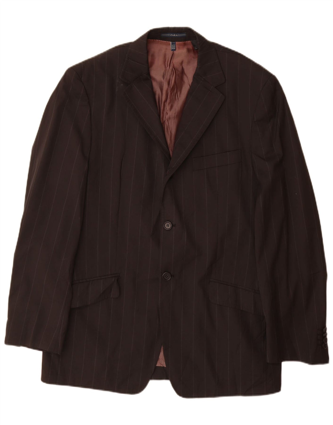 Zara Veste Blazer 2 Boutons Homme EU 52 Grande Laine Rayée Noire