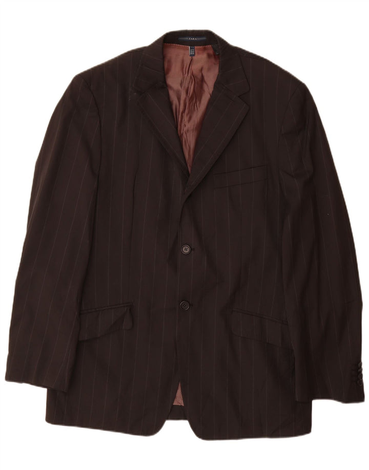 Zara Veste Blazer 2 Boutons Homme EU 52 Grande Laine Rayée Noire