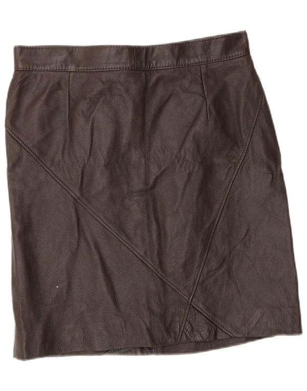 vintage Femme Mini Jupe En Cuir IT 46 Grand W28 Cuir Marron