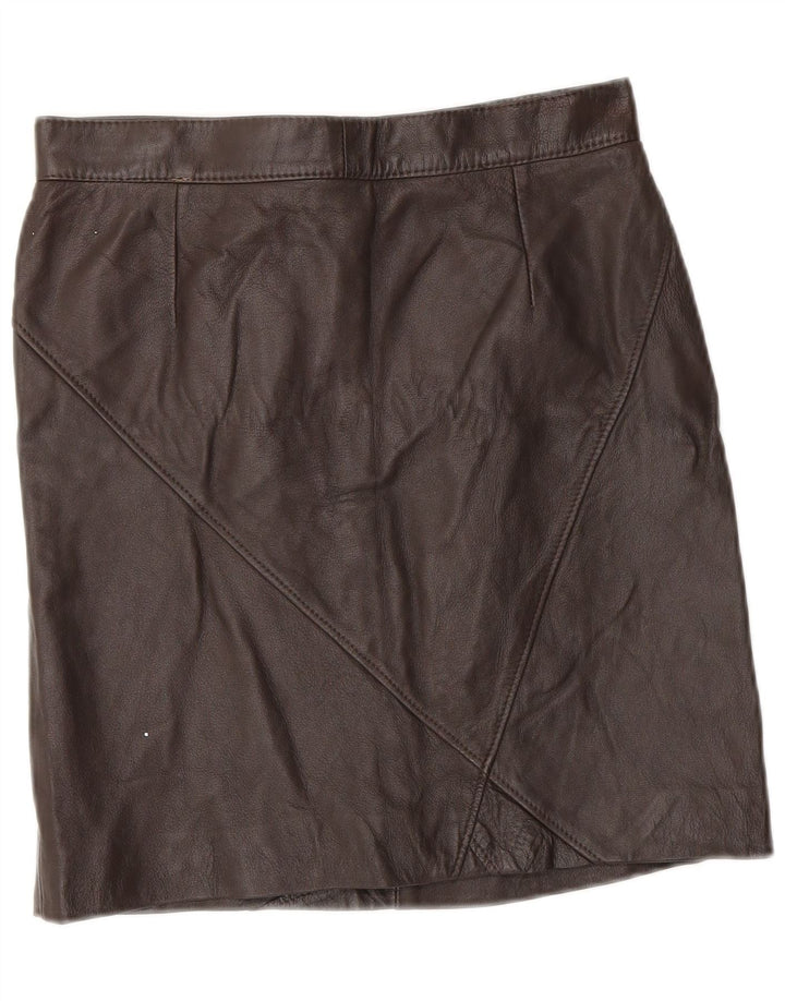 vintage Femme Mini Jupe En Cuir IT 46 Grand W28 Cuir Marron