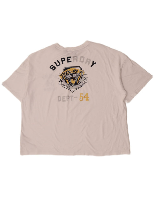 Superdry Femmes Crop Oversize Graphic T-Shirt Top UK 16 Large Blanc Coton