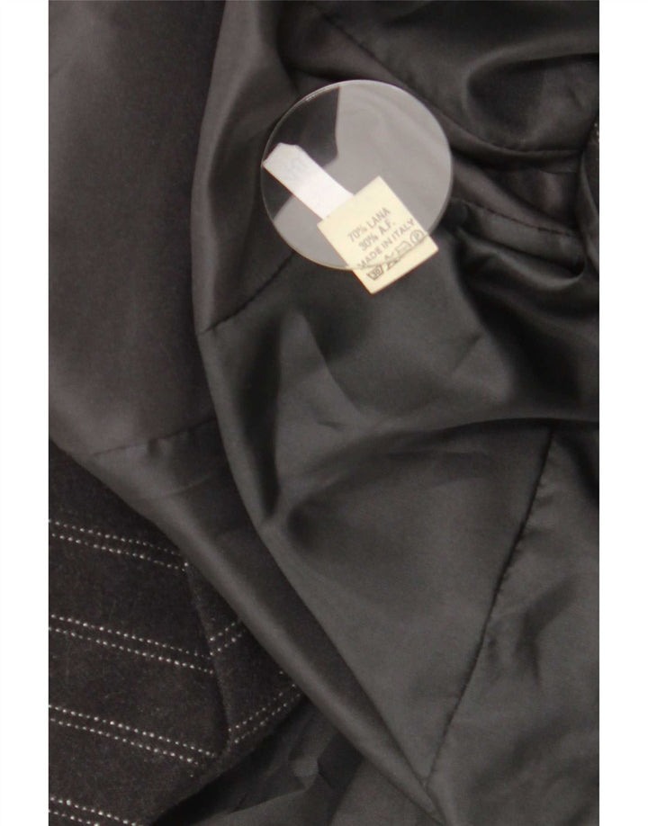 vintage Femme Double Breasted Blazer Veste IT 48 XL Laine Rayée Noire