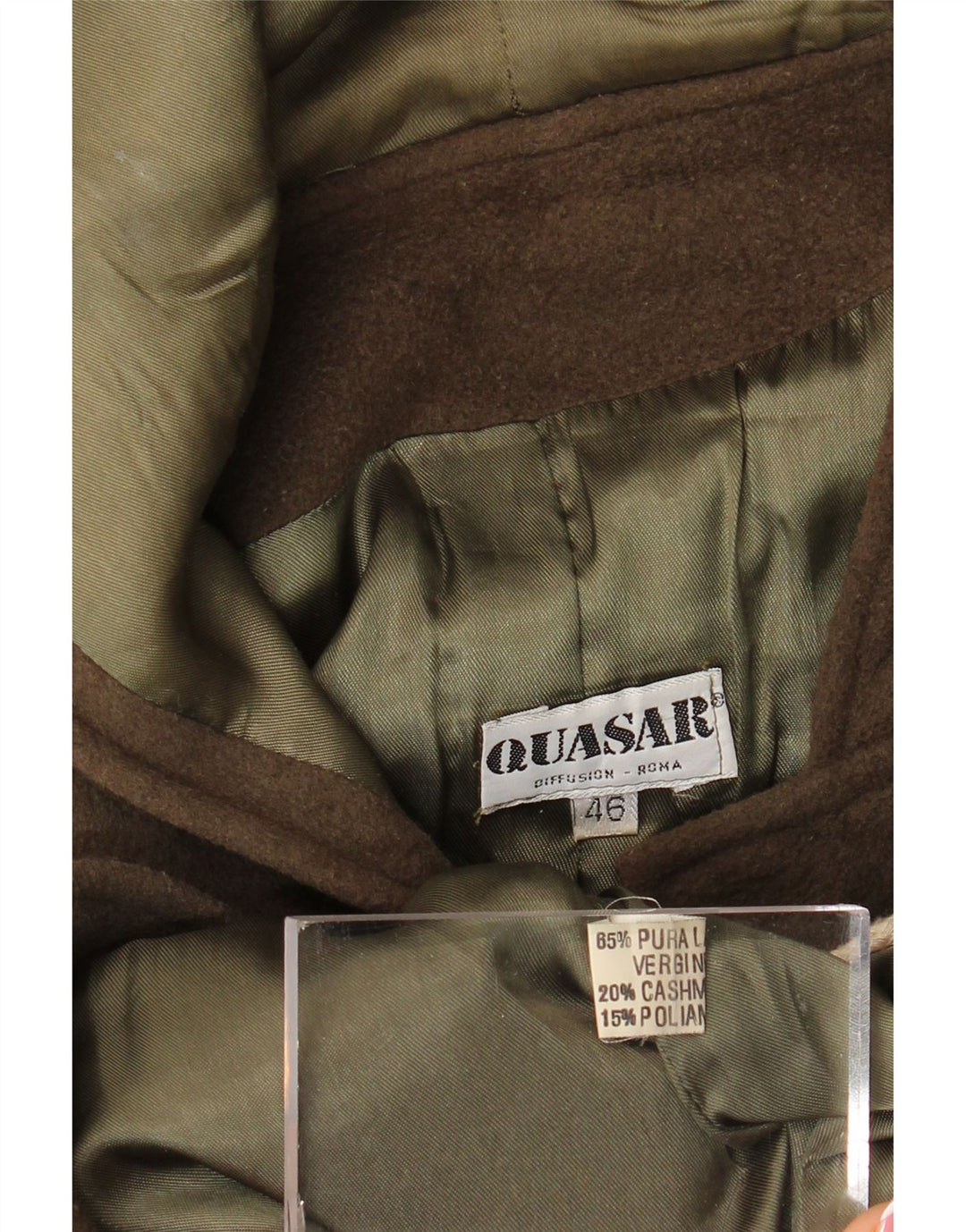 vintage Femme À Capuchon Duffle Coat IT 46 Grande Laine Vierge Kaki