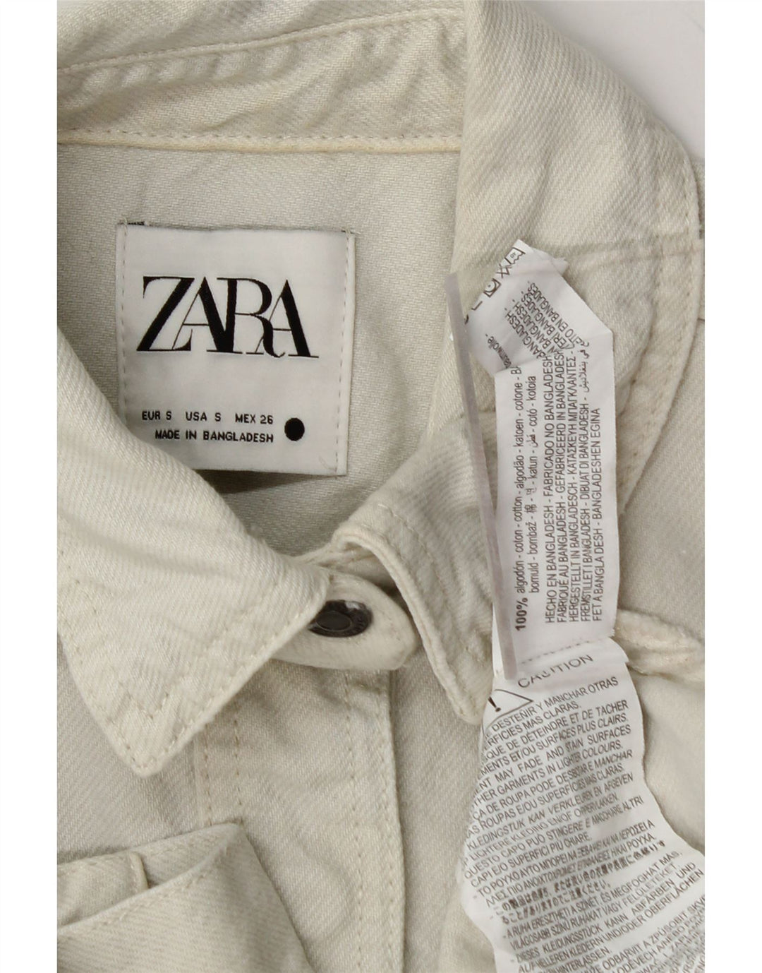 ZARA Womens Oversized Denim Shirt UK 10 Small Off White Cotton Vintage Zara and Second-Hand Zara from Messina Hembry 