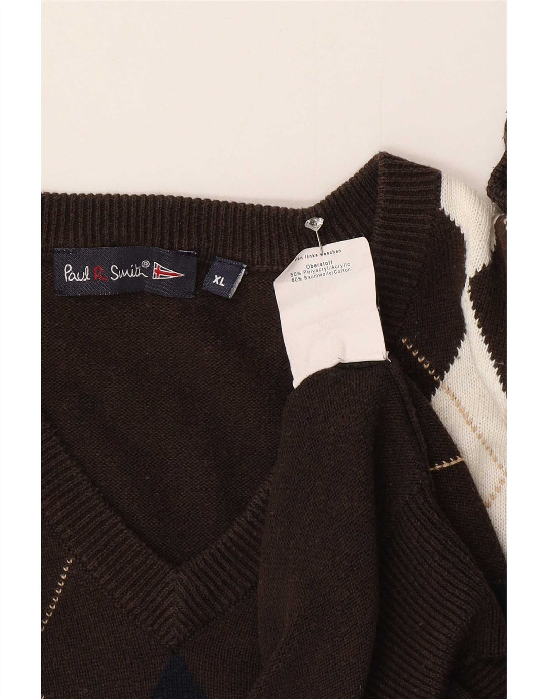Paul Smith Pull col V pour homme XL Marron Argyle/Diamant