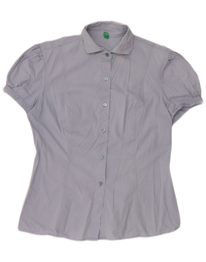 Benetton Chemise à manches courtes pour femme UK 12 Bleu moyen