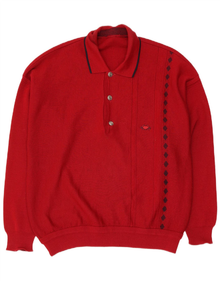 vintage Mens Polo Neck Jumper Pull Moyen Rouge Géométrique