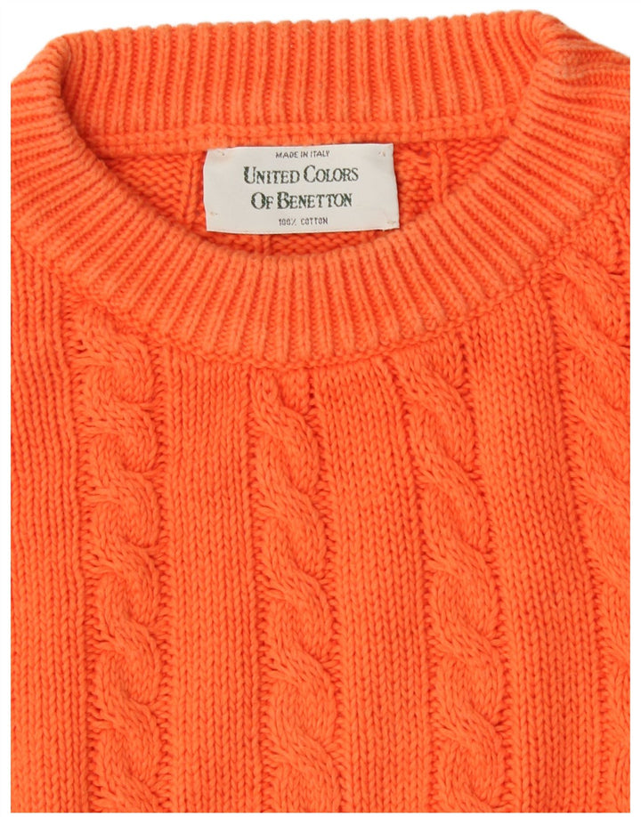 Benetton Pull à col rond pour femme UK 14 en coton orange moyen