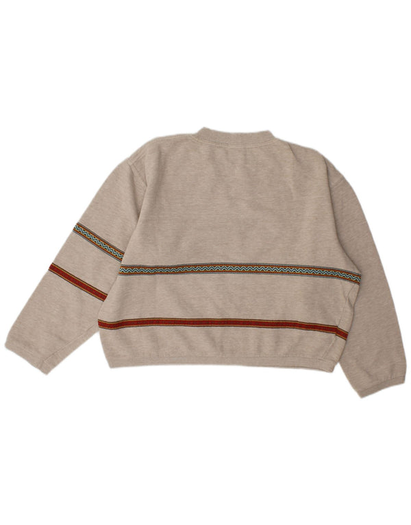 Stefanel Womens Crop Graphic Sweatshirt Jumper UK 14 Gris Moyen Rayé