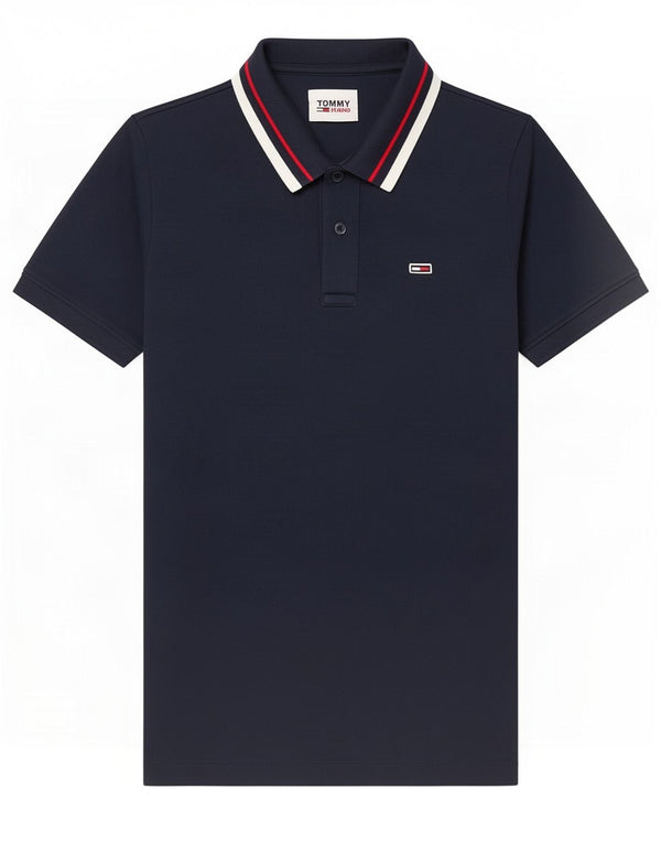 Tommy Hilfiger Polo Homme Petit Coton Rayé Bleu Marine
