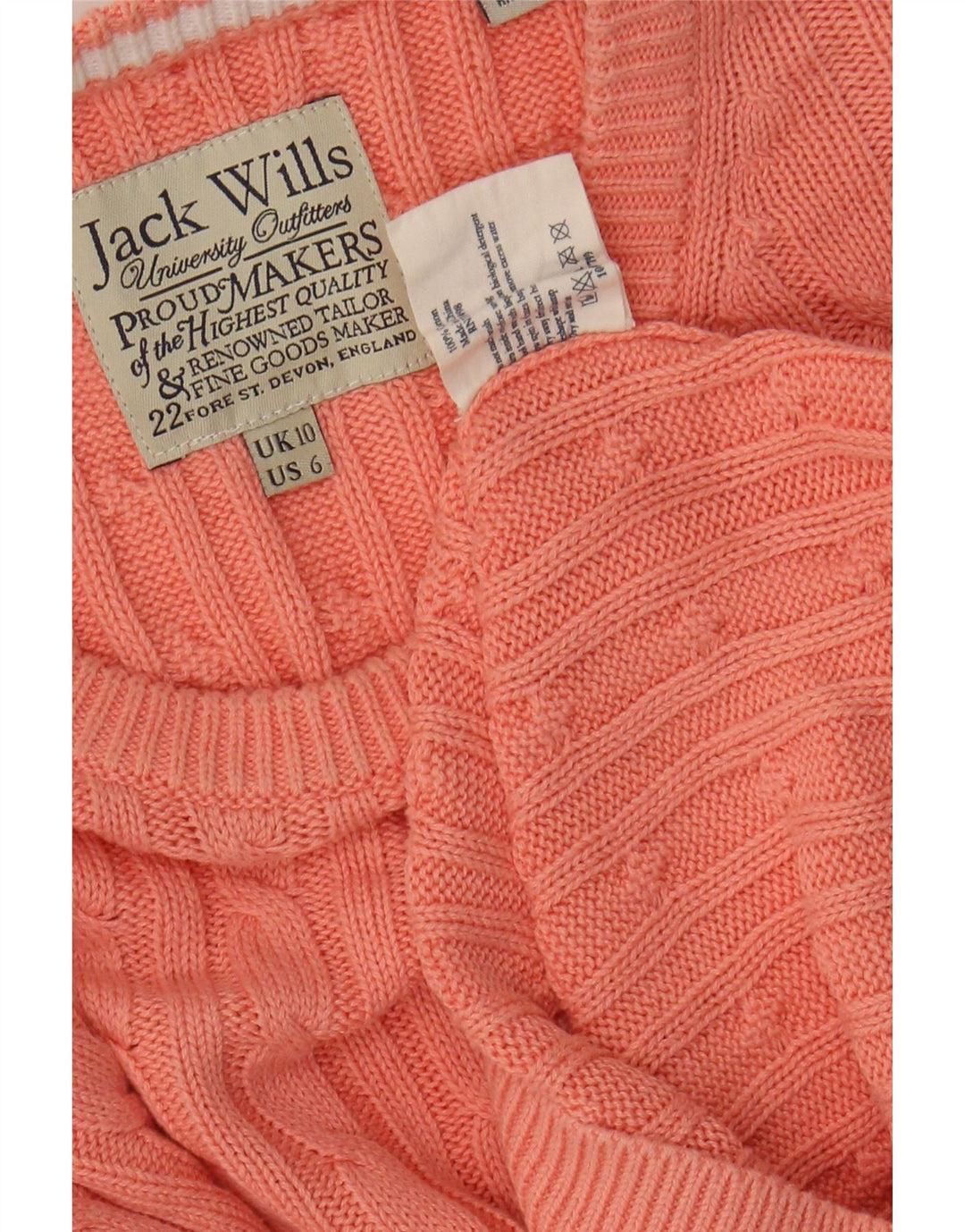 JACK WILLS Pull court à col rond pour femme UK 10 Petit coton rose