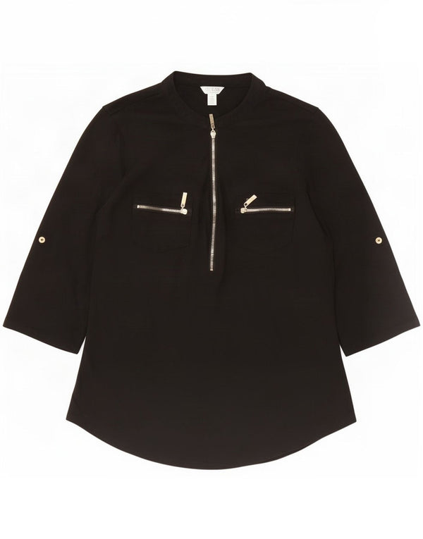 Guess Haut à col zippé et manches 3/4 pour femme UK 12 Noir moyen Coton