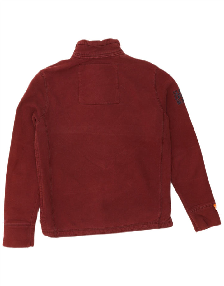 SUPERDRY Mens Button Neck Sweatshirt Jumper Medium Burgundy Cotton