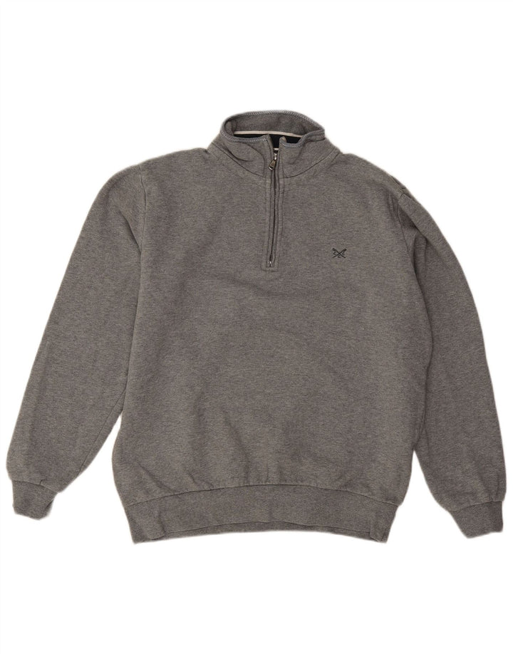 Crew Clothing Sweat-shirt à col zippé pour homme en coton gris moyen