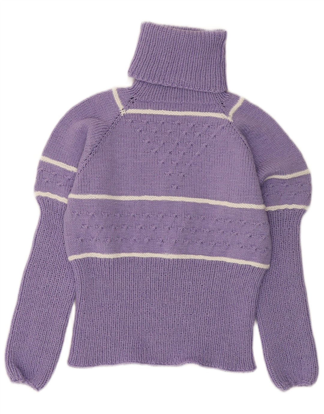 VINTAGE Femme Roll Neck Jumper Pull UK 10 Petit Violet Rayé