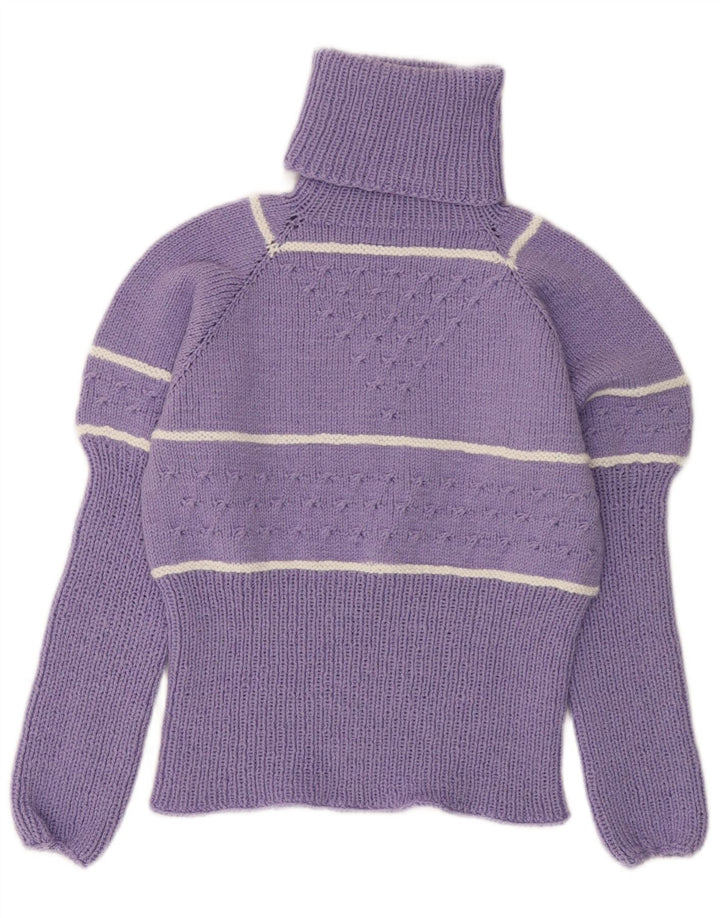 VINTAGE Femme Roll Neck Jumper Pull UK 10 Petit Violet Rayé