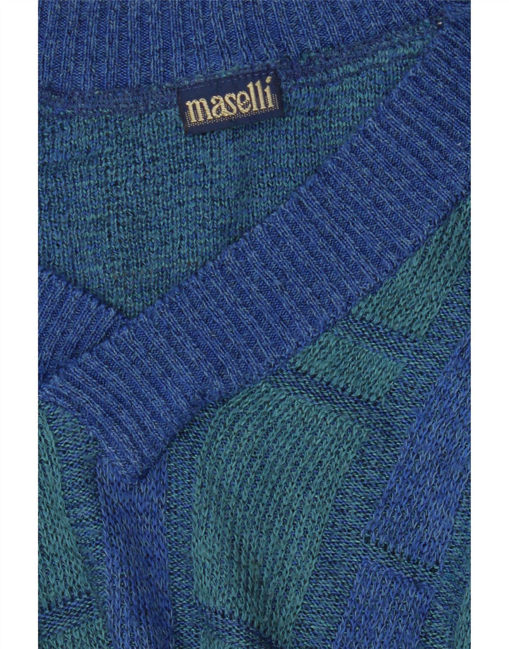 Maselli Pull col V pour homme à carreaux bleus