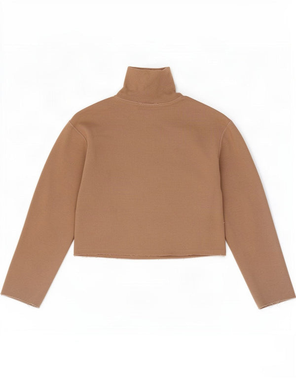 Zara Womens Crop Top Manches Longues UK 10 Petit Coton Beige