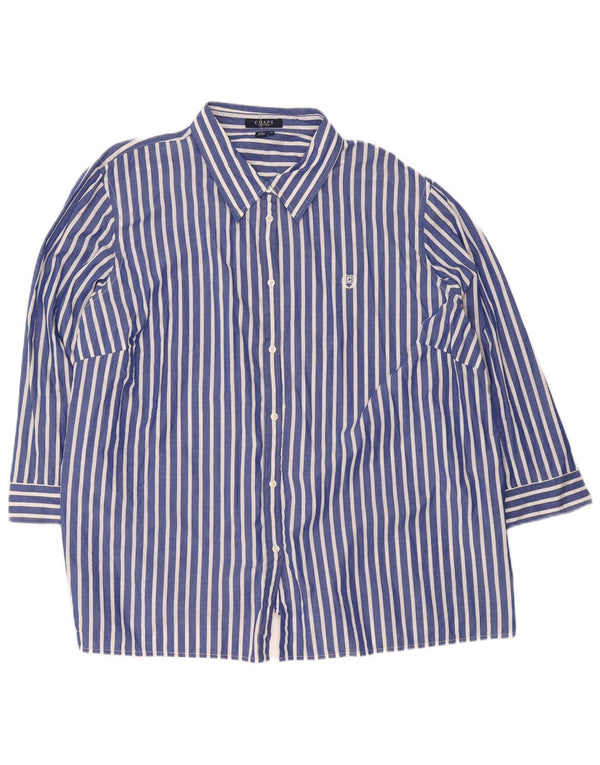 Chaps Chemise à manches 3/4 pour femme UK 22 3XL Bleu rayé en coton