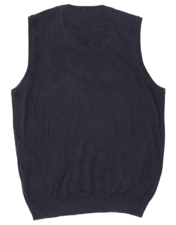 vintage Mens Vest Tank Top Petit Coton Bleu Marine