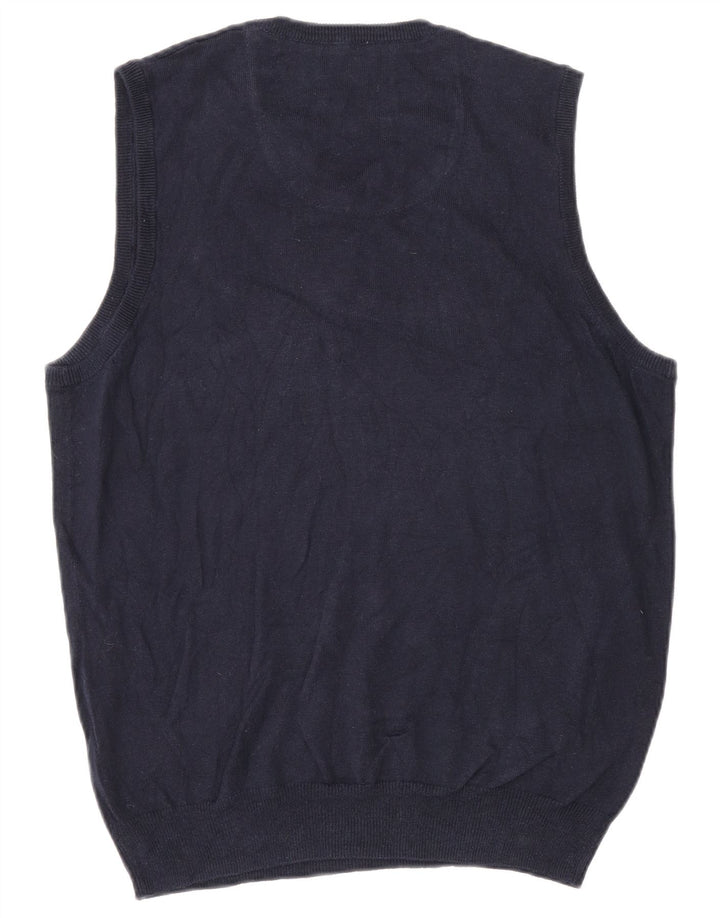 vintage Mens Vest Tank Top Petit Coton Bleu Marine