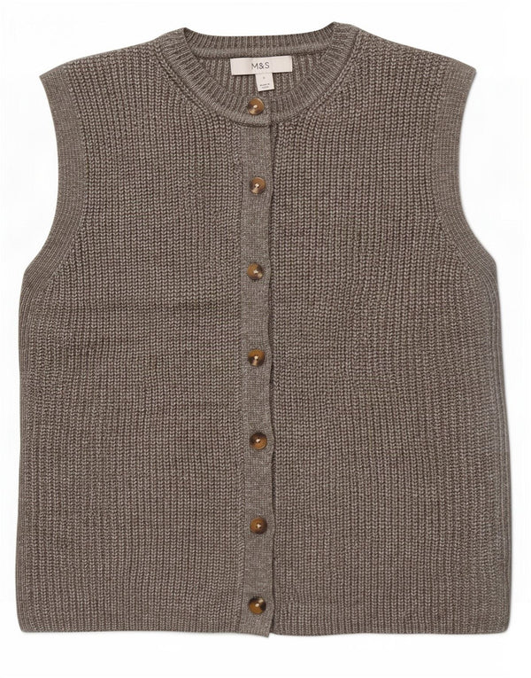 Marks & Spencer Pull cardigan sans manches pour femme UK 10 Petit Gris