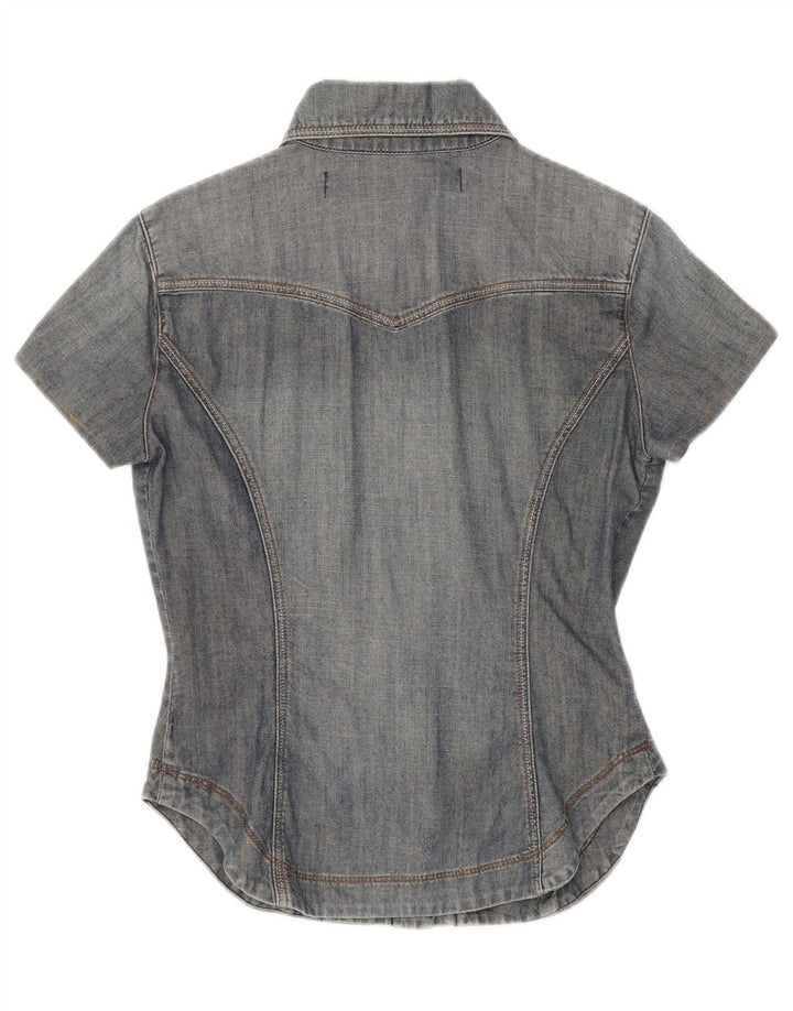 GAUDI Womens Short Sleeve Denim Shirt UK 10 Small Blue Vintage Gaudi and Second-Hand Gaudi from Messina Hembry 