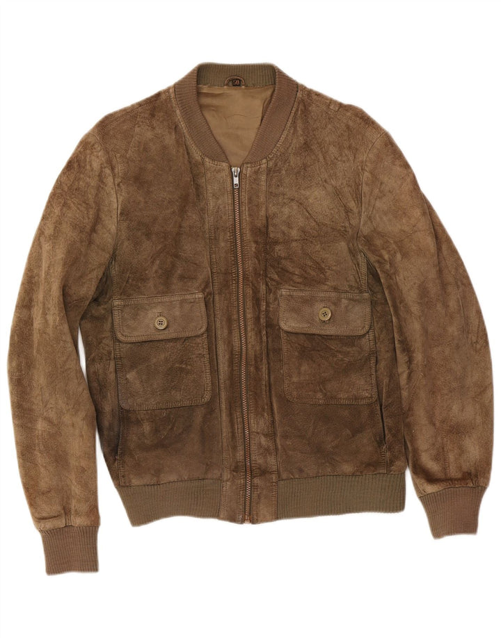 Veste Bomber En Daim Femme Vintage IT 50 XL Cuir Kaki